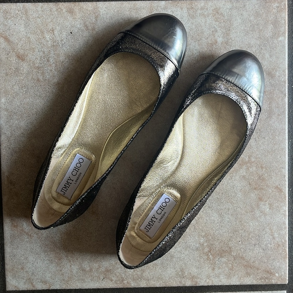 Jimmy Choo women’s Whirl Glitter leather flats size 38